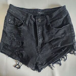 KanCan Black Distressed Denim Shorts Size 3/25  Style KC11143BK Cut#34412